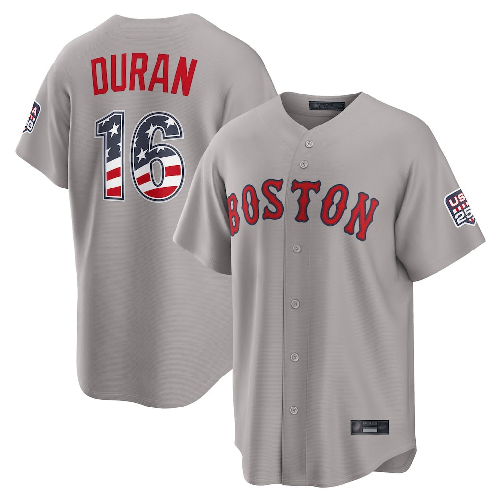 Broks B.Red Sox #16 Jarren Duran Player Gray Road USA 250 Fourth of July Home Game Stitched Jerseys