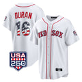 Broks B.Red Sox #16 Jarren Duran Player White USA 250 Fourth of July Home Game Stitched Jerseys