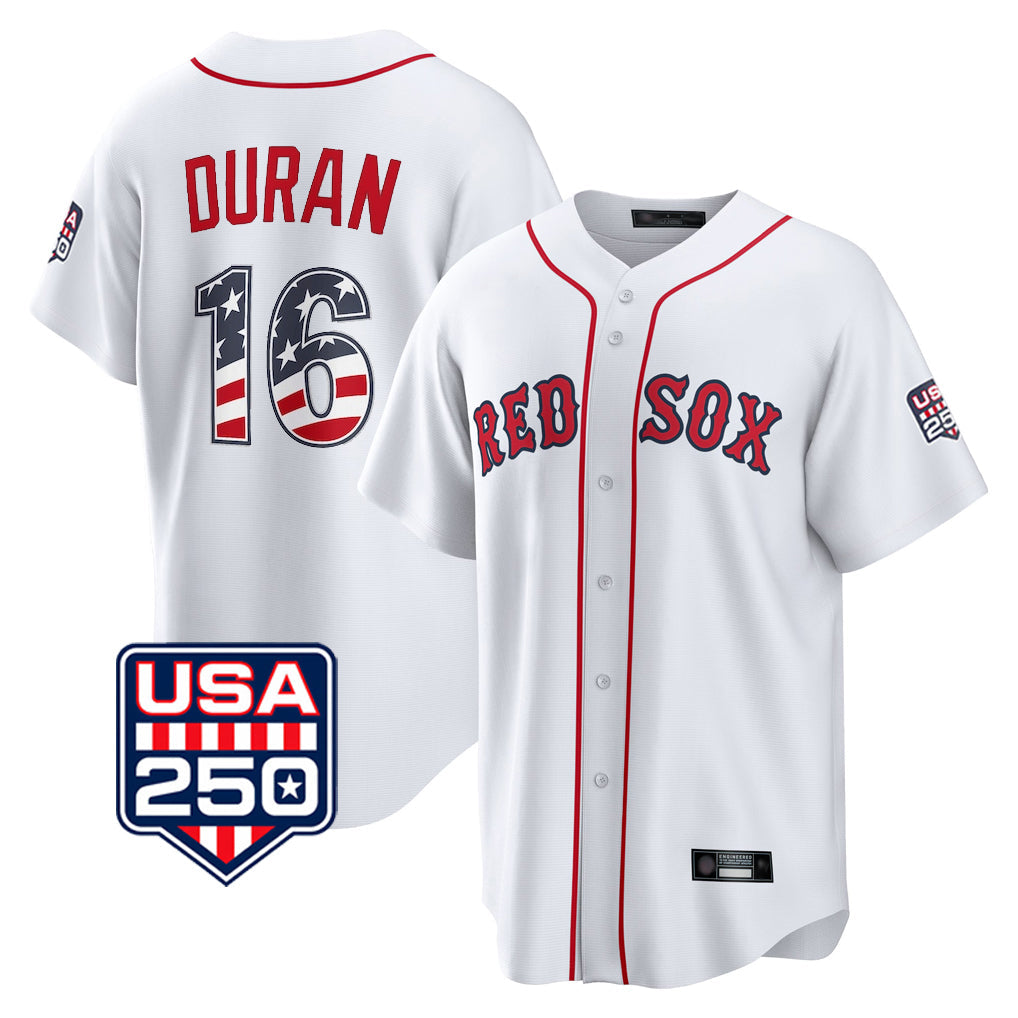 Broks B.Red Sox #16 Jarren Duran Player White USA 250 Fourth of July Home Game Stitched Jerseys
