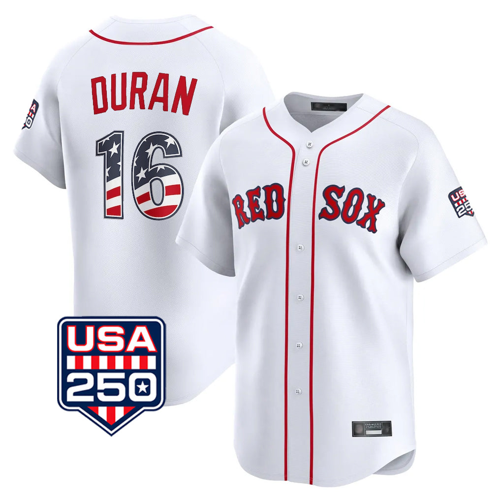 Broks B.Red Sox #16 Jarren Duran Player White USA 250 Fourth of July Limited Home Game Stitched Jerseys