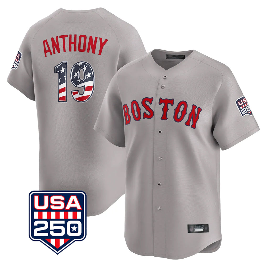 Broks B.Red Sox #19 Roman Anthony Player Gray Road USA 250 Fourth of July Limited Home Game Stitched Jerseys