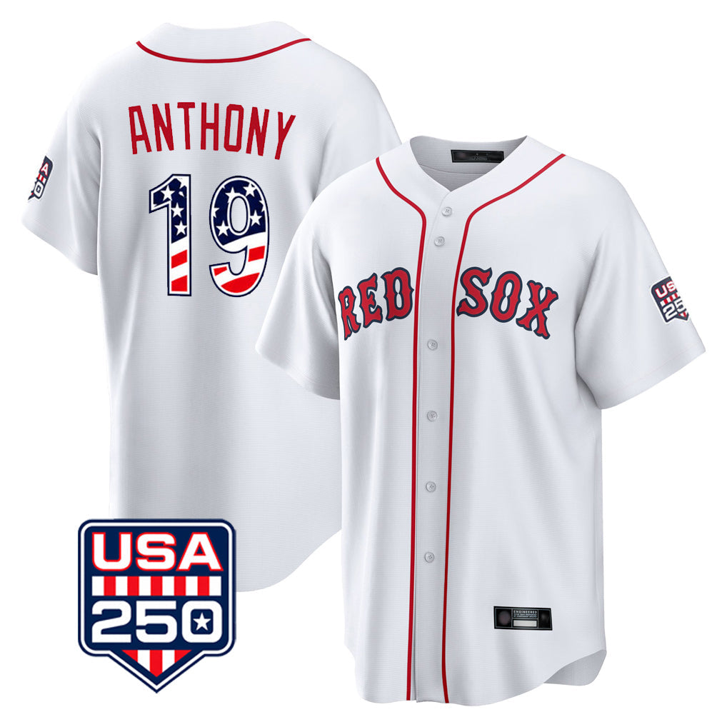 Broks B.Red Sox #19 Roman Anthony Player White USA 250 Fourth of July Home Game Stitched Jerseys