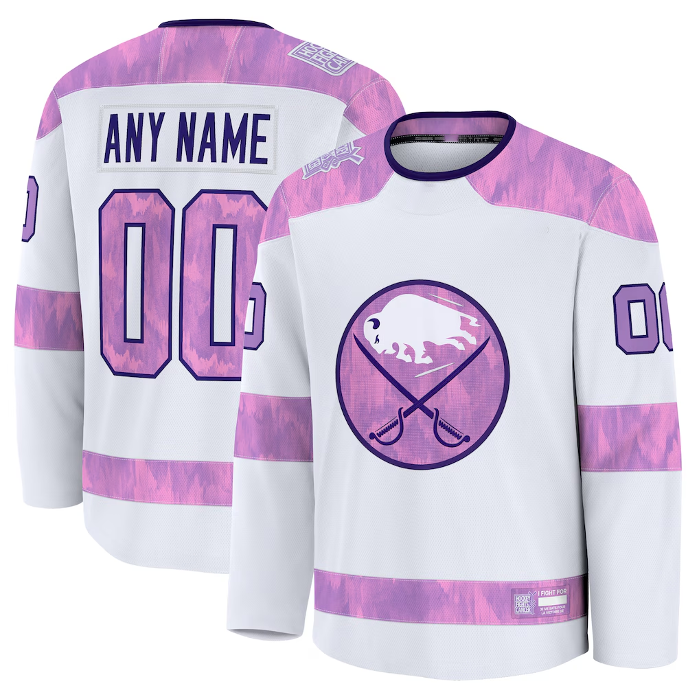 Broks Custom B.Sabres White 2024 Hockey Fights Cancer Practice Stitched Jerseys
