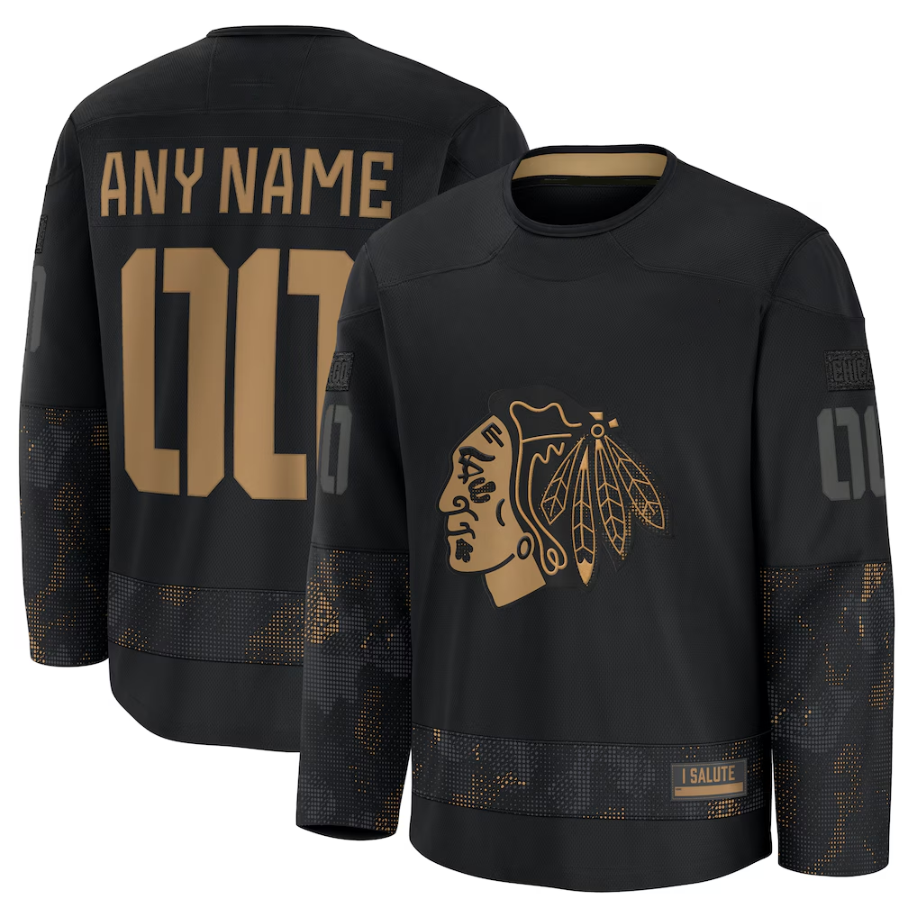 Broks Custom C.Blackhawks Black 2024 Military Appreciation Practice Jerseys
