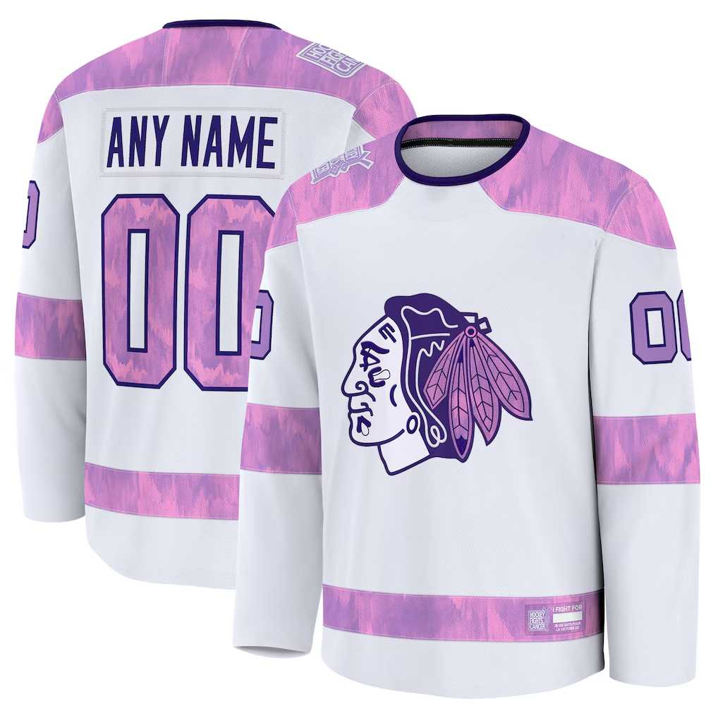 Broks Custom C.Blackhawks White 2024 Hockey Fights Cancer Practice Jerseys
