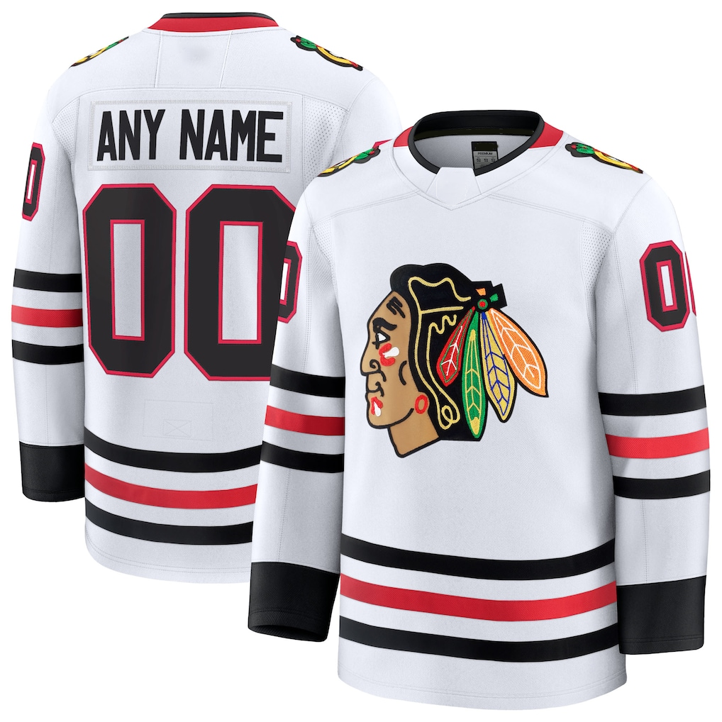 Broks Custom C.Blackhawks White Away Premium Jerseys