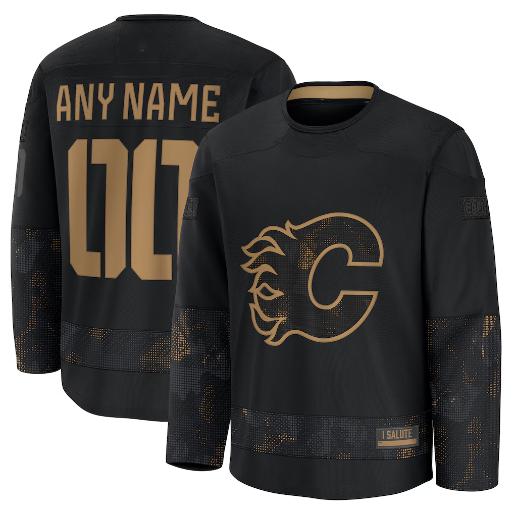 Broks Custom C.Flames Black 2024 Military Appreciation Practice Jerseys
