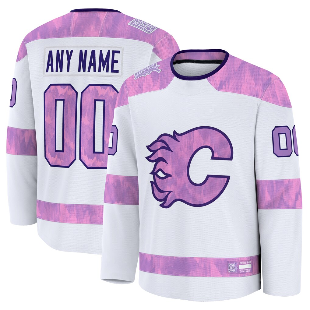 Broks Custom C.Flames White 2024 Hockey Fights Cancer Practice Jerseys