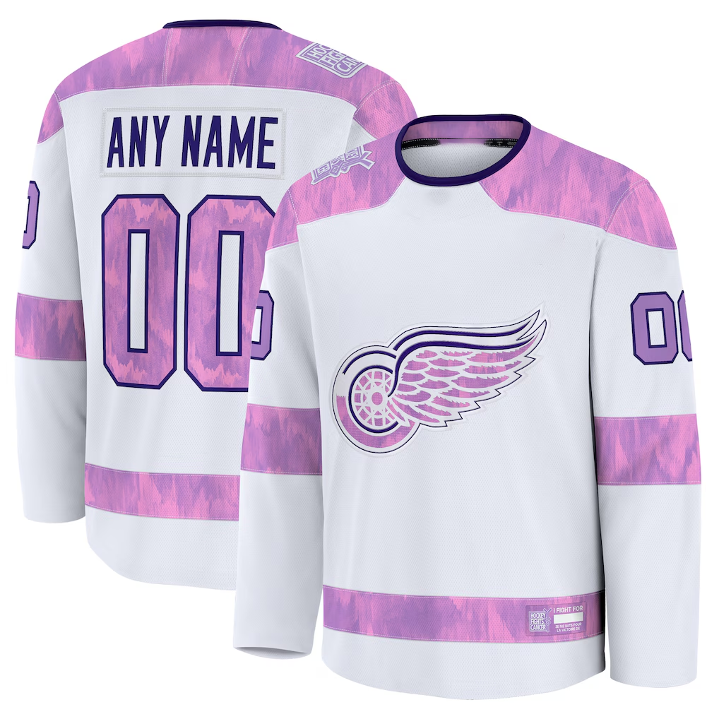 Broks Custom DR.Wings White 2024 Hockey Fights Cancer Practice Jerseys