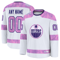 Broks Custom E.Oilers White 2024 Hockey Fights Cancer Practice Jerseys