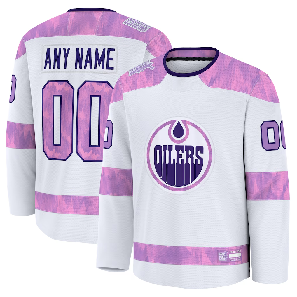 Broks Custom E.Oilers White 2024 Hockey Fights Cancer Practice Jerseys
