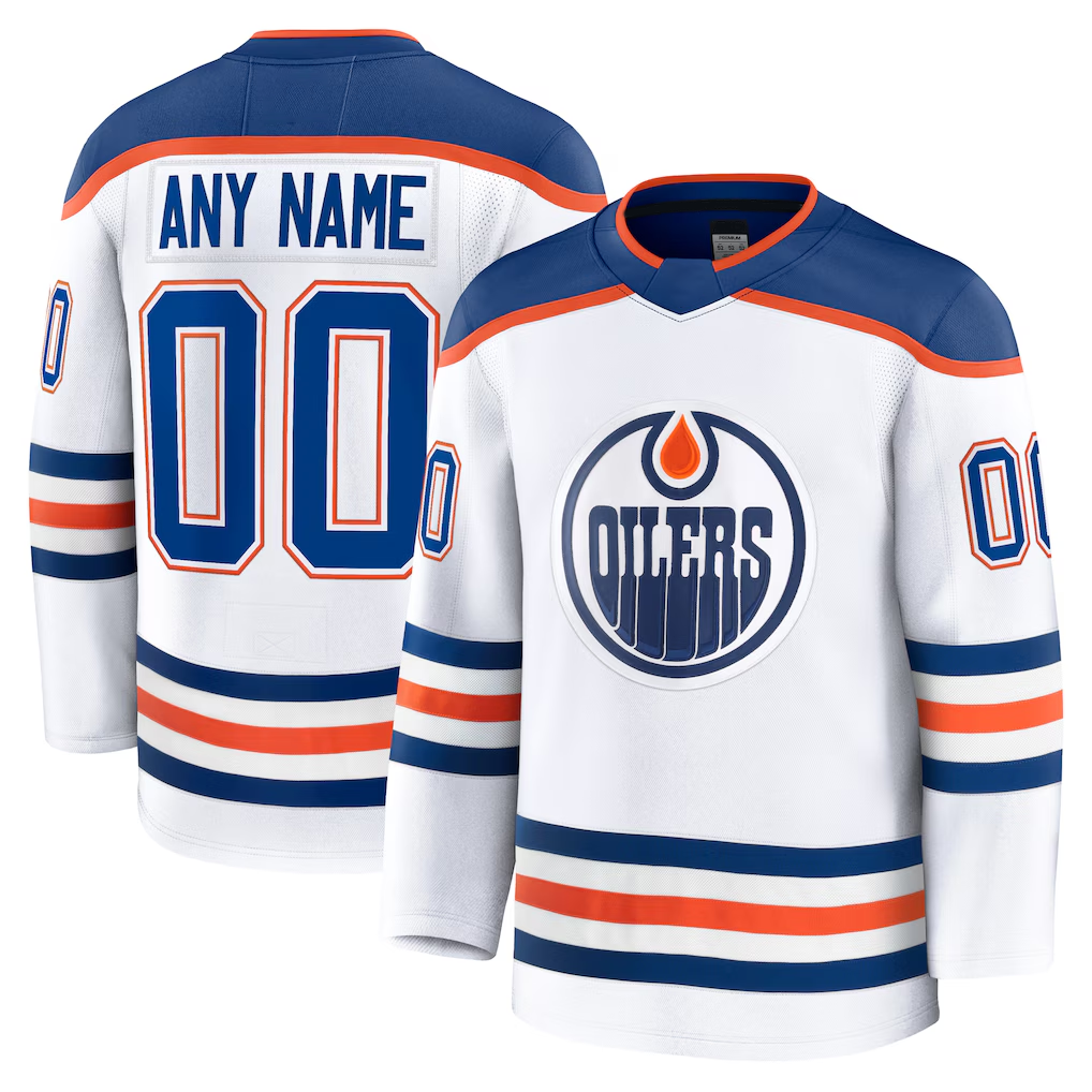 Broks Custom E.Oilers White Away Premium Jerseys