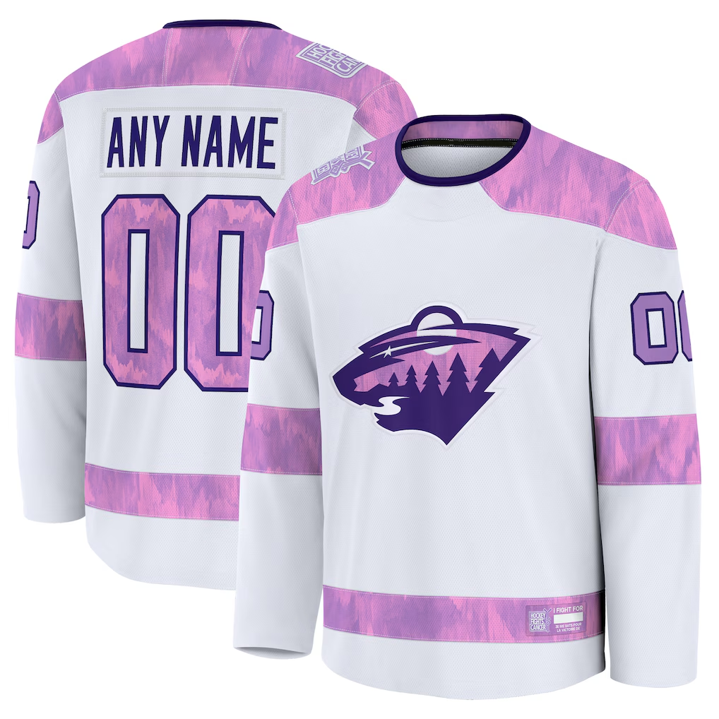 Broks Custom M.Wild White 2024 Hockey Fights Cancer Practice Jerseys