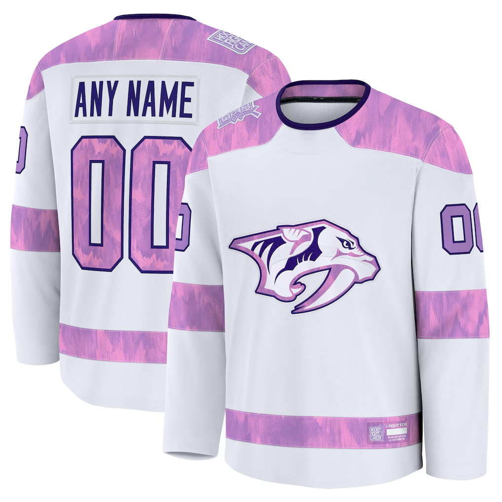 Broks Custom N.Predators White 2024 Hockey Fights Cancer Practice Jerseys