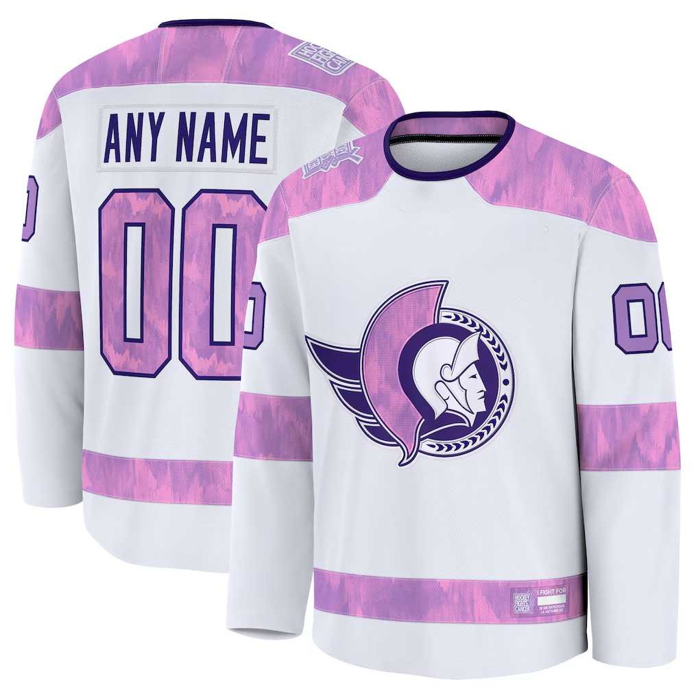 Broks Custom O.Senators White 2024 Hockey Fights Cancer Practice Jerseys