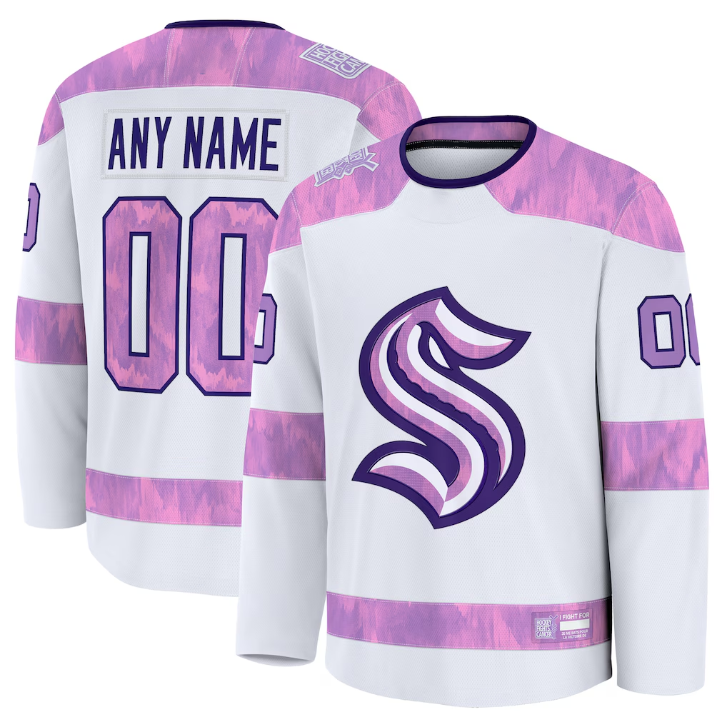Broks Custom S.Kraken White 2024 Hockey Fights Cancer Practice Jerseys
