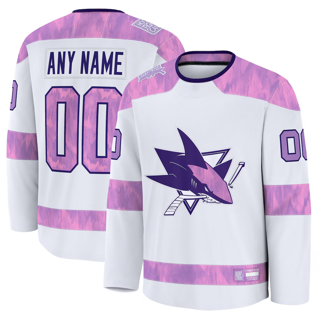Broks Custom SJ.Sharks White 2024 Hockey Fights Cancer Practice Jerseys