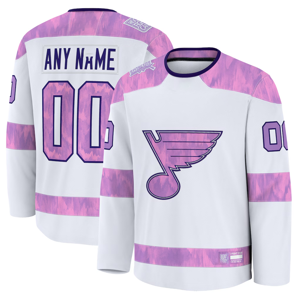 Broks Custom SL.Blues White 2024 Hockey Fights Cancer Practice Jerseys