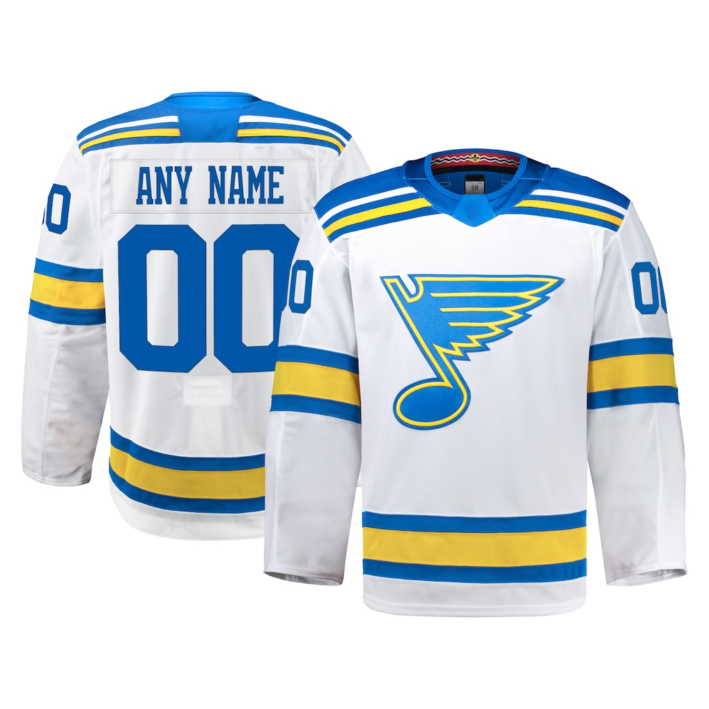 Broks Custom SL.Blues White Away Authentic Pro Jerseys