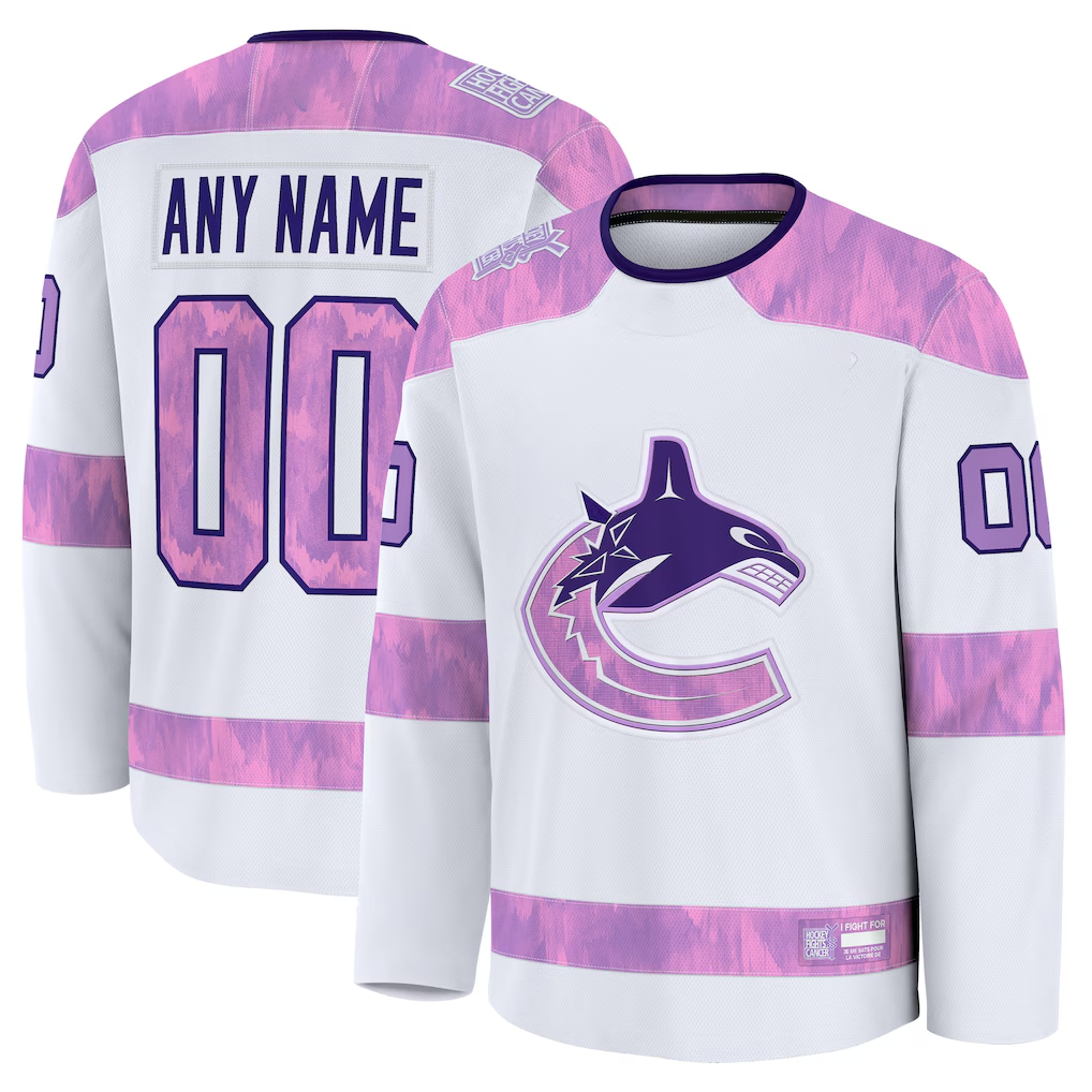 Broks Custom V.Canucks White 2024 Hockey Fights Cancer Practice Jerseys