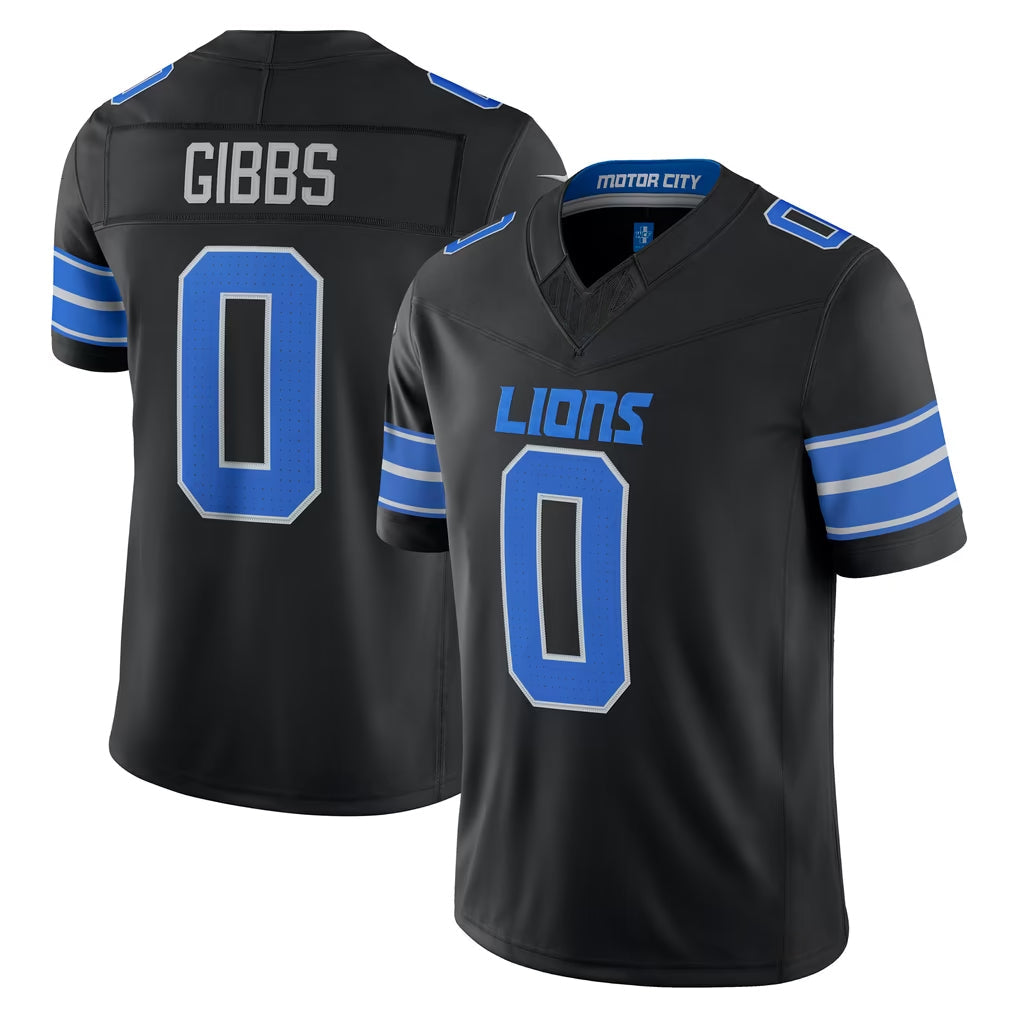Broks D.Lions #0 Jahmyr Gibbs Player Black Vapor F.U.S.E. Limited Game Home Stitched Jerseys