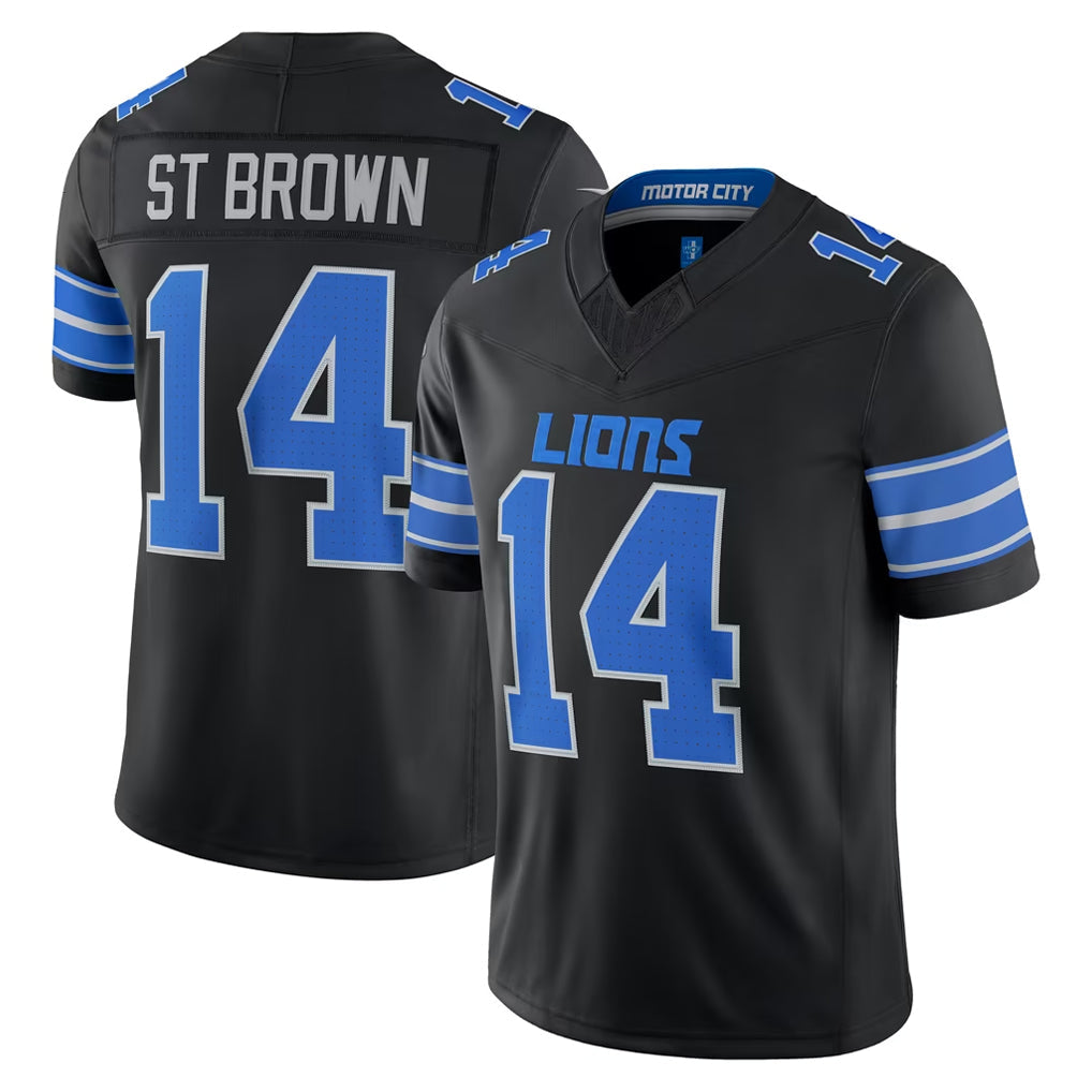 Broks D.Lions #14 Amon-Ra St. Brown Player Black Vapor F.U.S.E. Limited Game Home Stitched Jerseys
