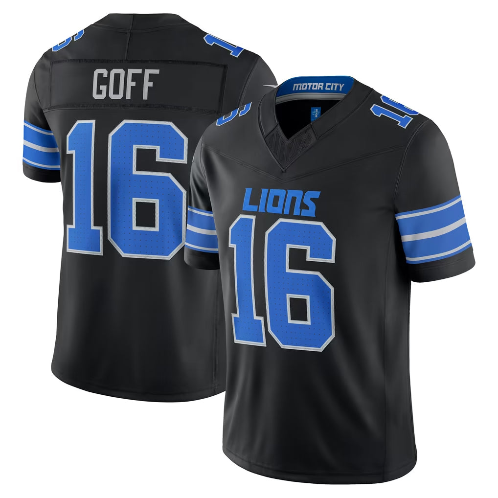 Broks D.Lions #16 Jared Goff Player Black Vapor F.U.S.E. Limited Game Home Stitched Jerseys