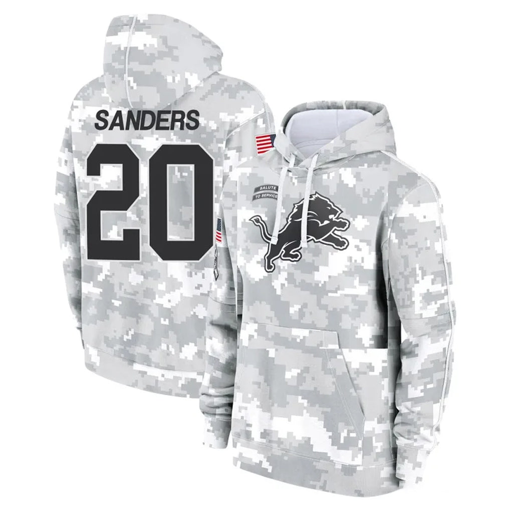 Broks D.Lions #20 Barry Sanders Player Arctic Camo Salute to Service Hoodies Limited Game Stitched Jerseys