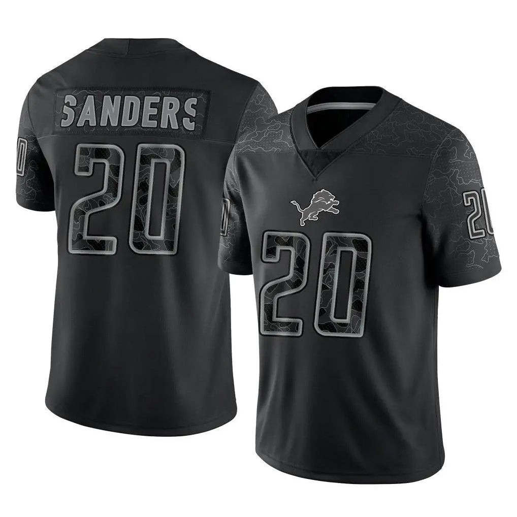 Broks D.Lions #20 Barry Sanders Player Black Reflective Limited Home Game Stitched Jerseys