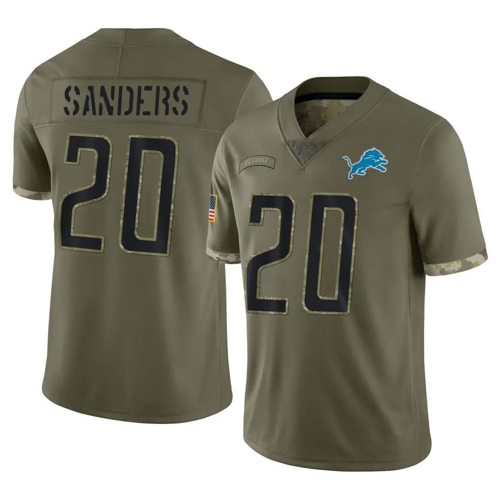 Broks D.Lions #20 Barry Sanders Player Olive Salute To Service Limited Stitched Jerseys
