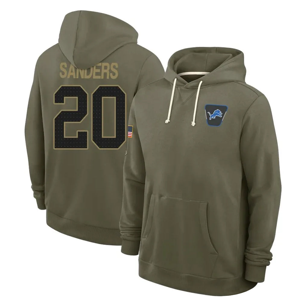Broks D.Lions #20 Barry Sanders Player Olive Salute to Service Pullover Hoodies Limited Stitched Jerseys