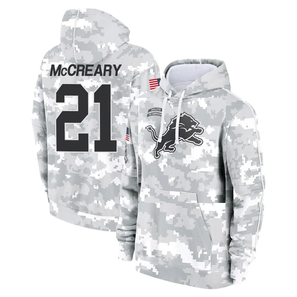 Broks D.Lions #21 Roger McCreary Player Arctic Camo Salute to Service Hoodies Limited Game Stitched Jerseys