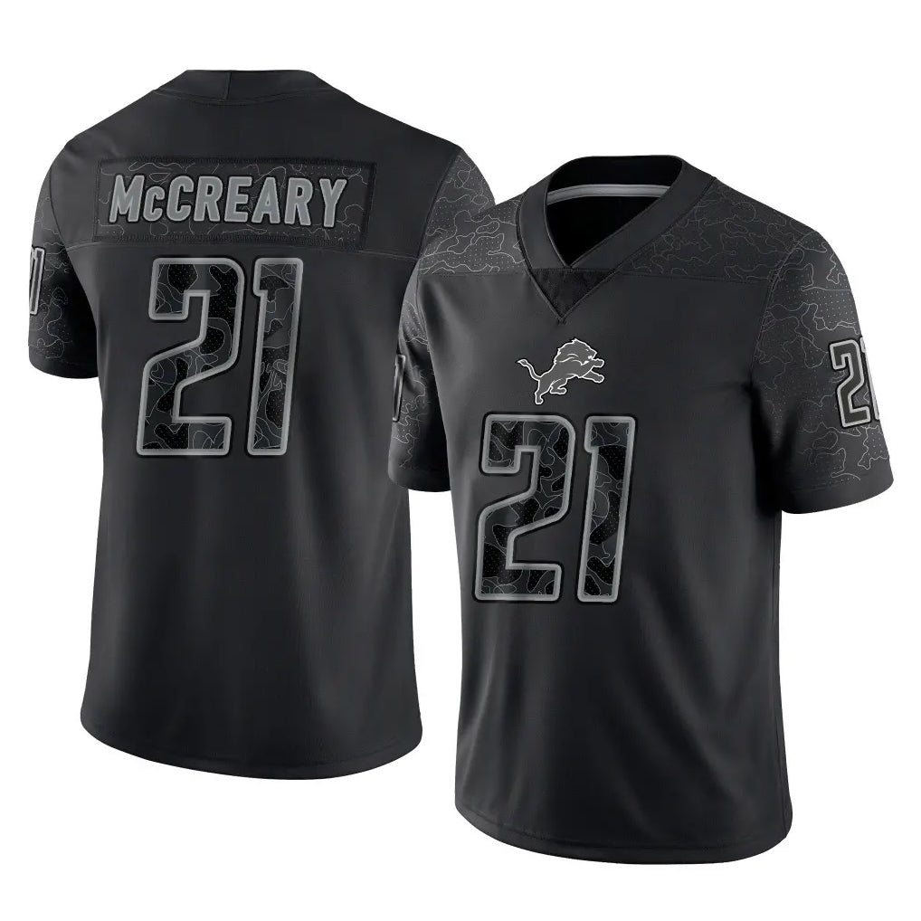 Broks D.Lions #21 Roger McCreary Player Black Reflective Limited Home Game Stitched Jerseys