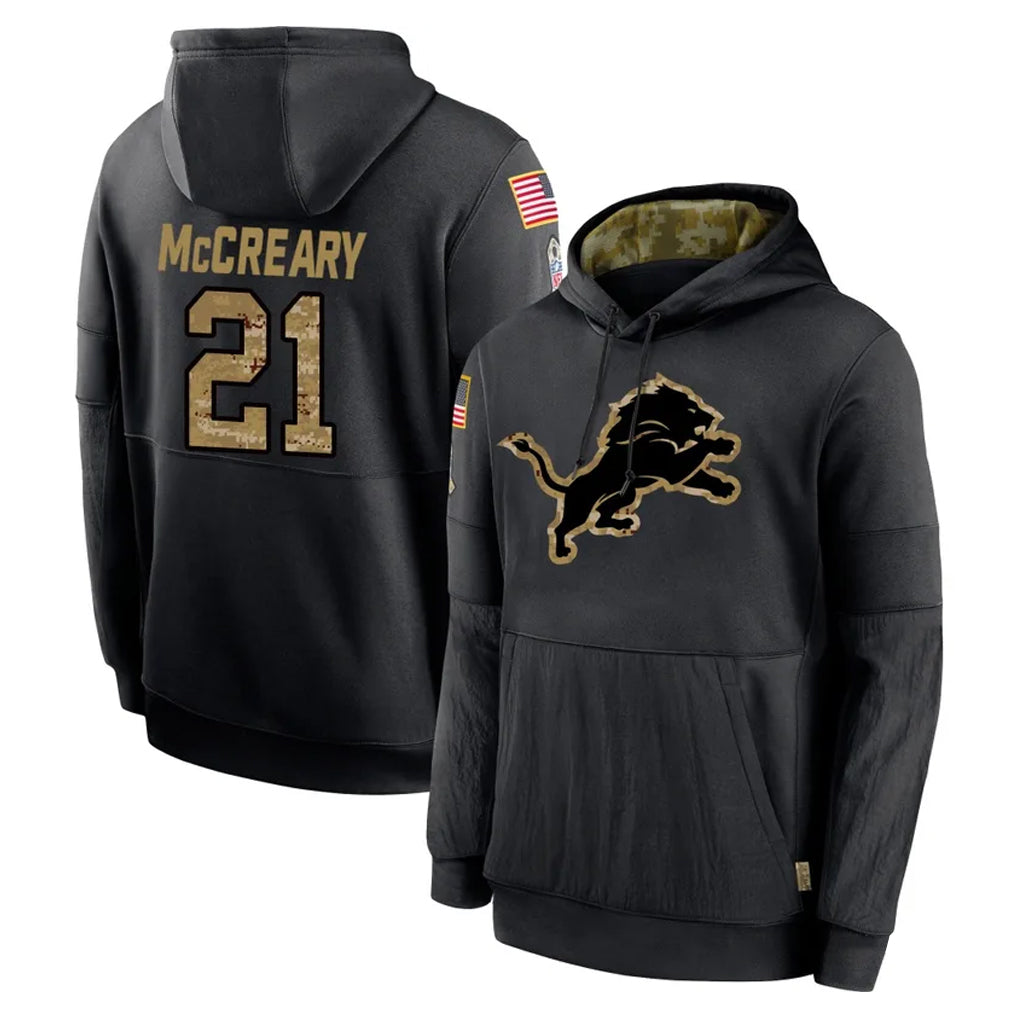 Broks D.Lions #21 Roger McCreary Player Black Salute to Service Hoodies Limited Game Stitched Jerseys