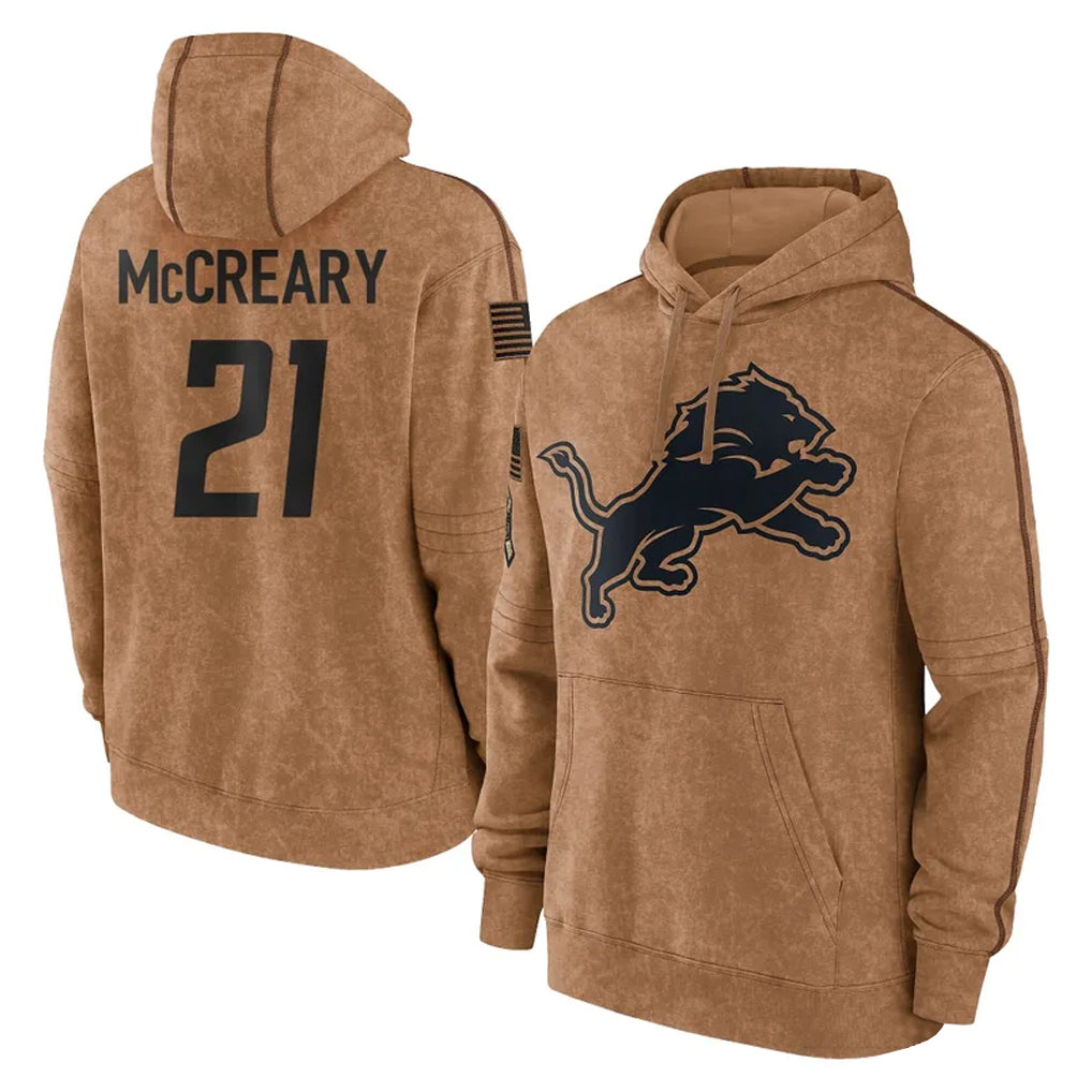 Broks D.Lions #21 Roger McCreary Player Brown Salute to Service Hoodies Limited Game Stitched Jerseys