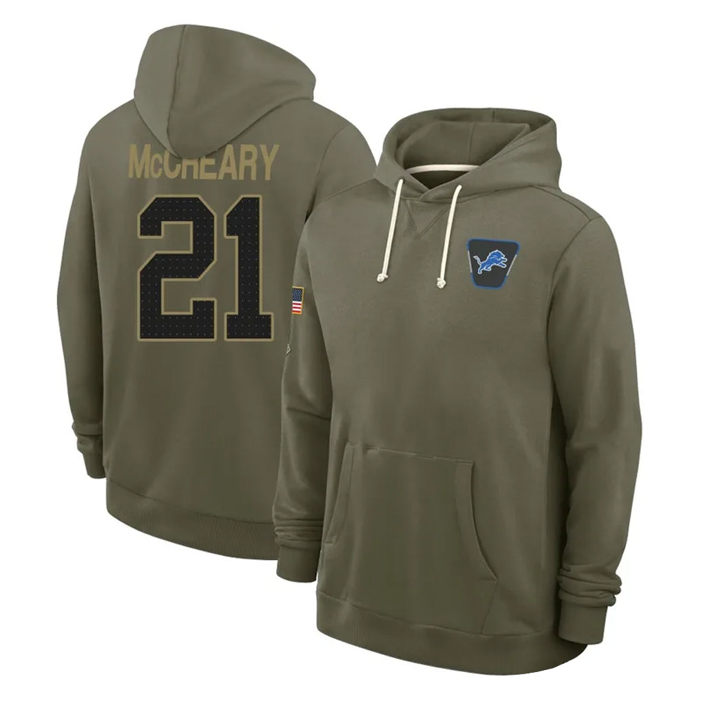 Broks D.Lions #21 Roger McCreary Player Olive Salute to Service Pullover Hoodies Limited Stitched Jerseys