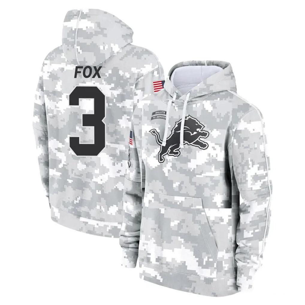 Broks D.Lions #3 Jack Fox Player Arctic Camo Salute to Service Hoodies Limited Game Stitched Jerseys