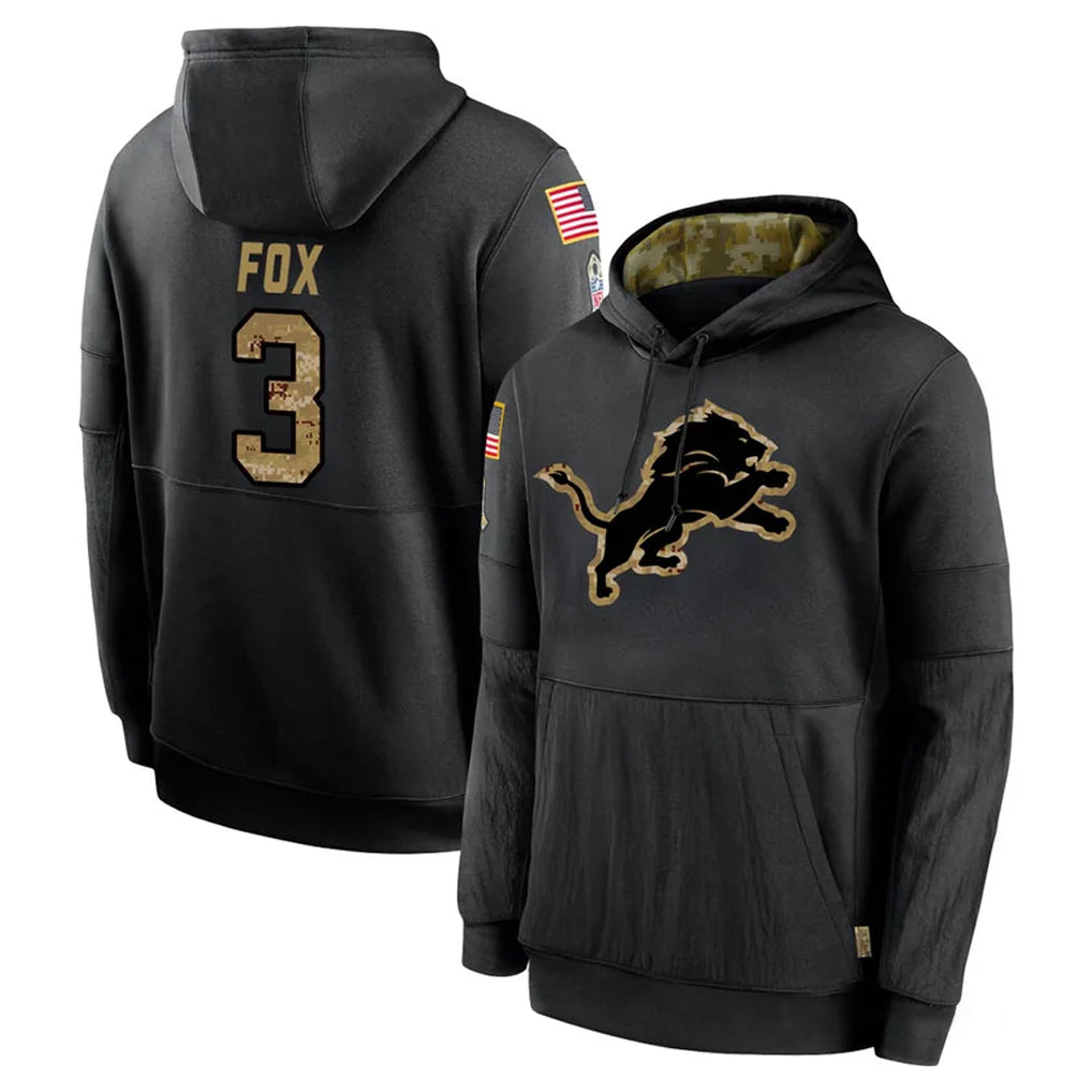 Broks D.Lions #3 Jack Fox Player Black Salute to Service Hoodies Limited Game Stitched Jerseys