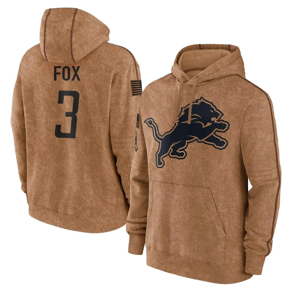 Broks D.Lions #3 Jack Fox Player Brown Salute to Service Hoodies Limited Game Stitched Jerseys