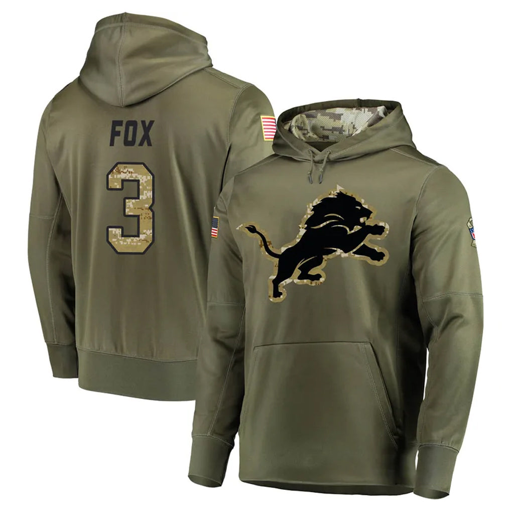 Broks D.Lions #3 Jack Fox Player Olive Salute to Service Pullover Hoodies Home Game Stitched Jerseys