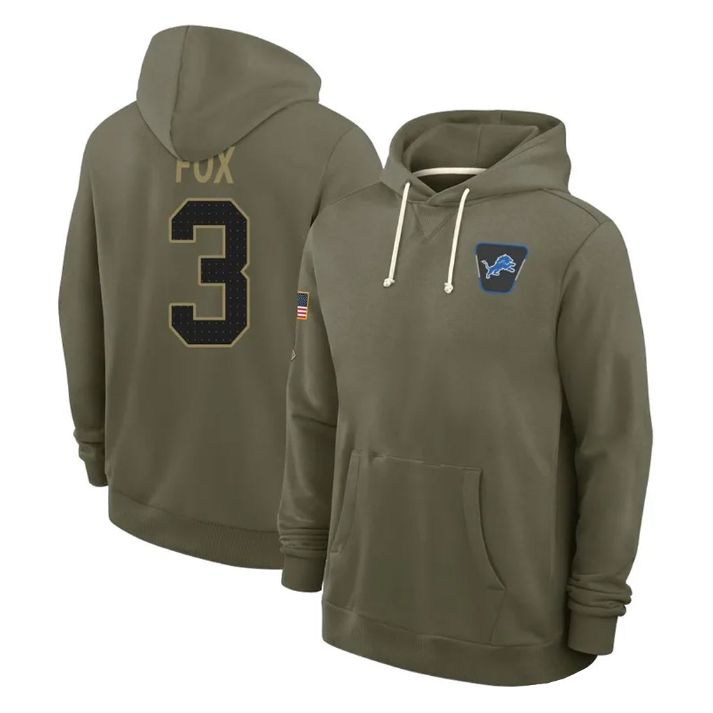 Broks D.Lions #3 Jack Fox Player Olive Salute to Service Pullover Hoodies Limited Stitched Jerseys