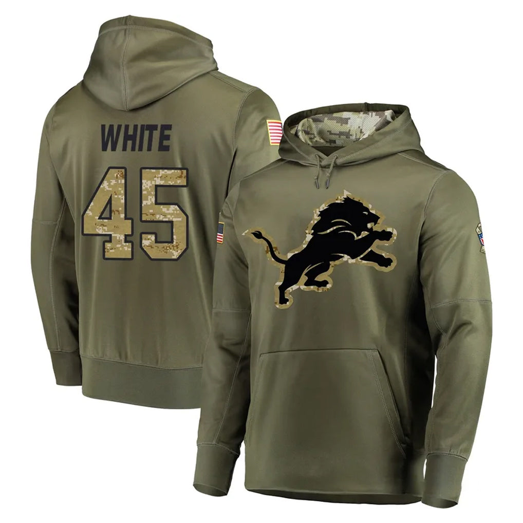 Broks D.Lions #45 Devin White Player Olive Salute to Service Pullover Hoodies Home Game Stitched Jerseys