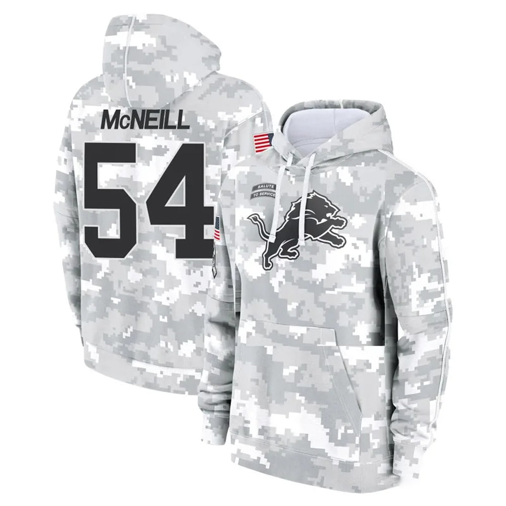Broks D.Lions #54 Alim McNeill Player Arctic Camo Salute to Service Hoodies Limited Game Stitched Jerseys
