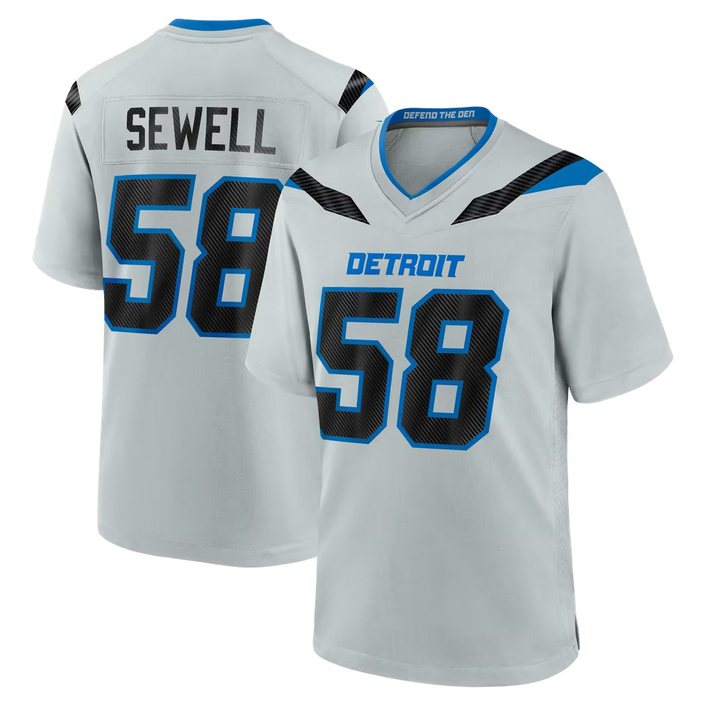 Broks D.Lions #58 Penei Sewell Player Silver 2026 Rivalries Collection Home Game Stitched Jerseys