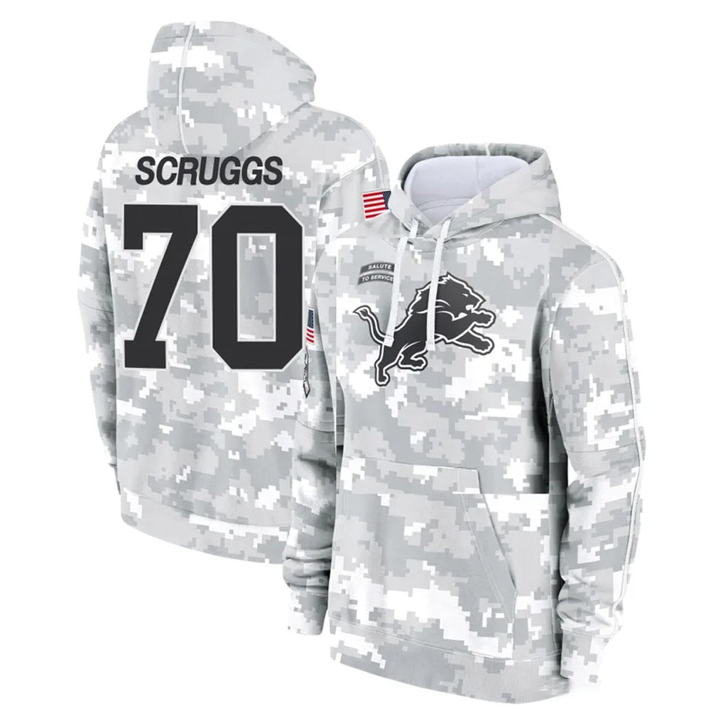 Broks D.Lions #70 Juice Scruggs Player Arctic Camo Salute to Service Hoodies Limited Game Stitched Jerseys