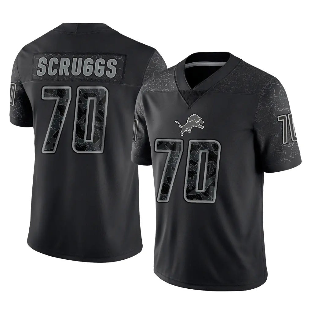 Broks D.Lions #70 Juice Scruggs Player Black Reflective Limited Home Game Stitched Jerseys