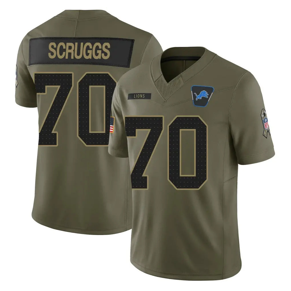 Broks D.Lions #70 Juice Scruggs Player Olive 2025 Salute To Service Limited Home Game Stitched Jerseys
