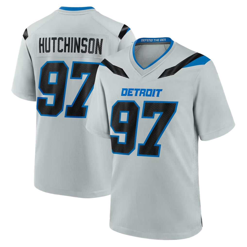 Broks D.Lions #97 Aidan Hutchinson Player Silver 2026 Rivalries Collection Home Game Stitched Jerseys