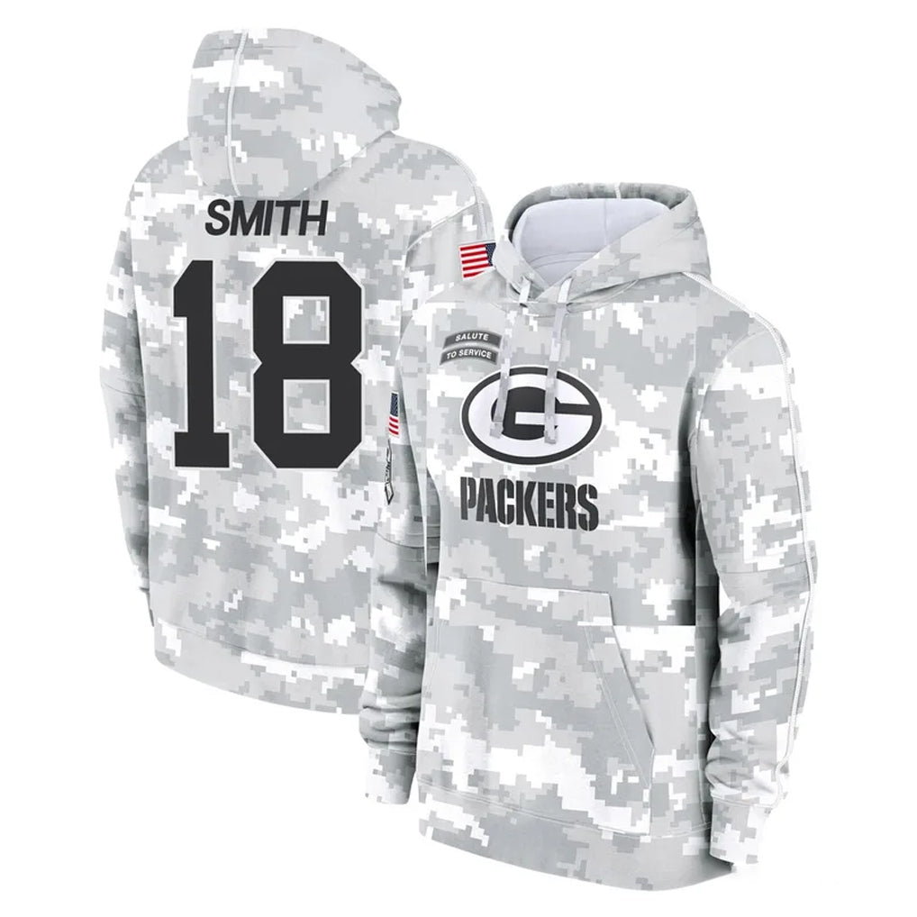 Broks GB.Packers #18 Jonnu Smith Player Arctic Camo Salute to Service Hoodies Limited Game Stitched Jerseys