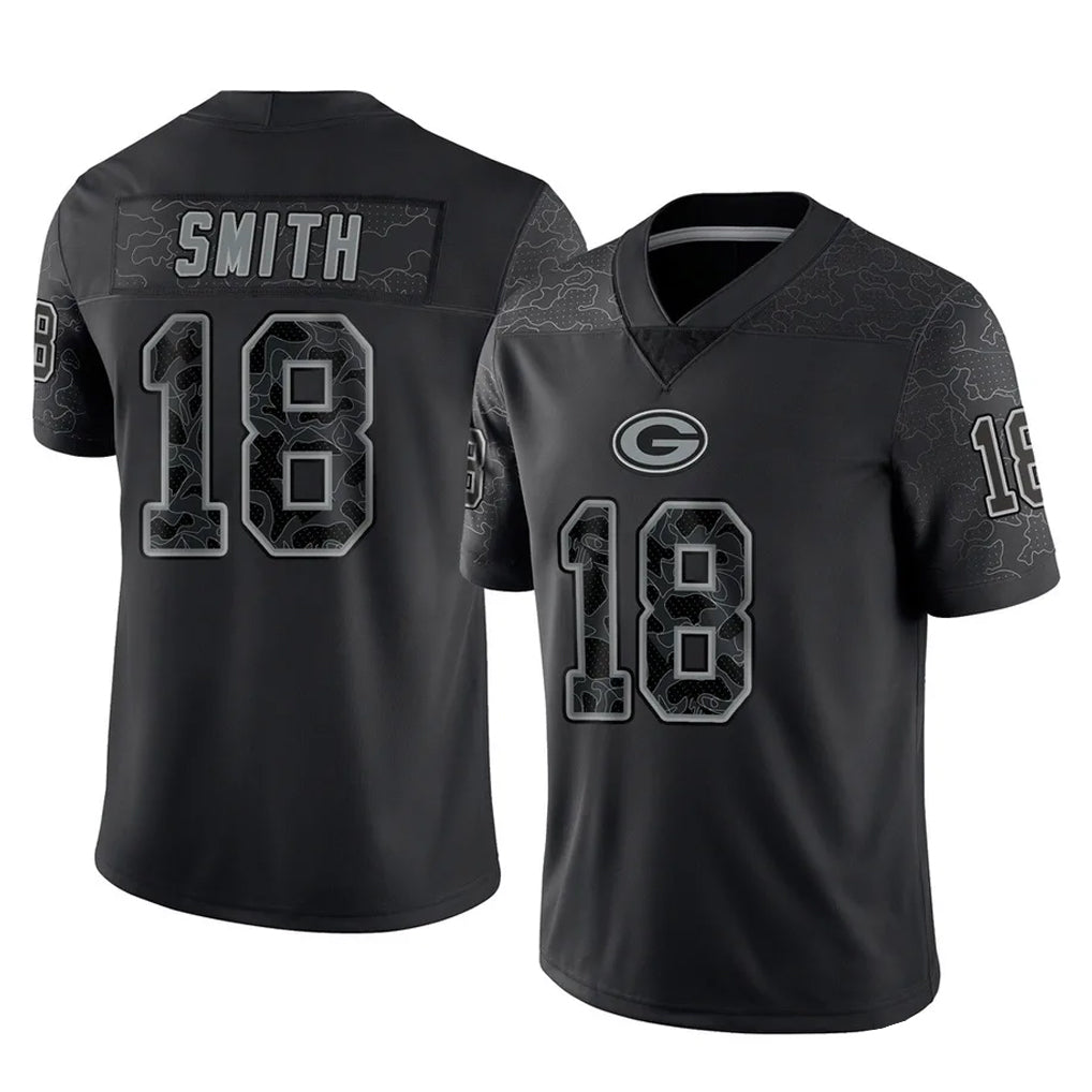 Broks GB.Packers #18 Jonnu Smith Player Black Reflective Limited Home Game Stitched Jerseys